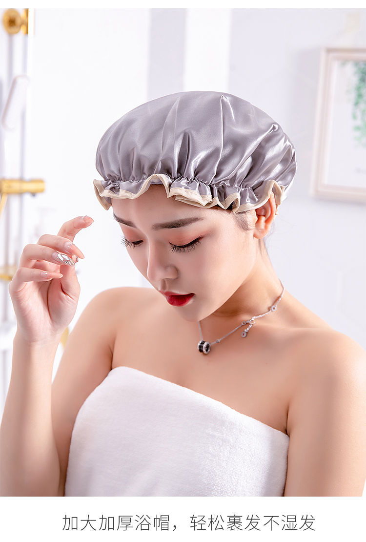 三维工匠双层防水浴帽浴帽女防水洗澡帽儿童可爱头套淋浴帽厨房防油烟