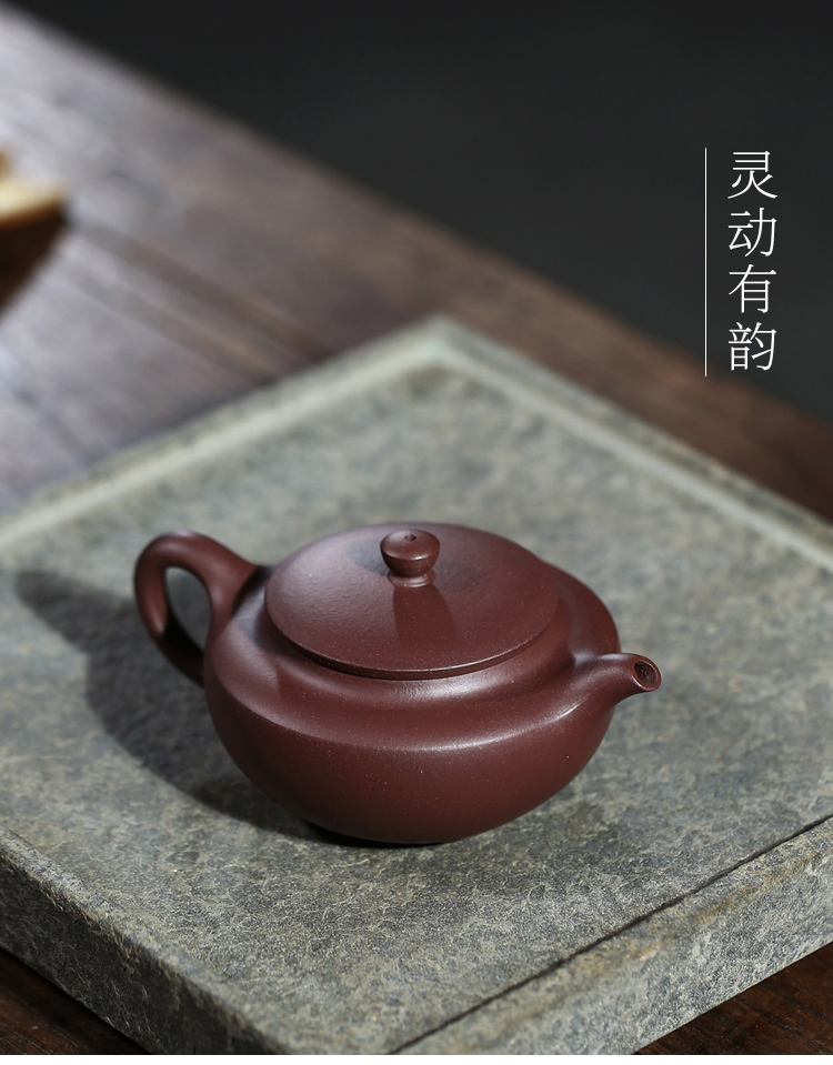五色土汉扁壶小品紫砂壶原矿紫泥手工200毫升小容量宜兴高端茶具普洱