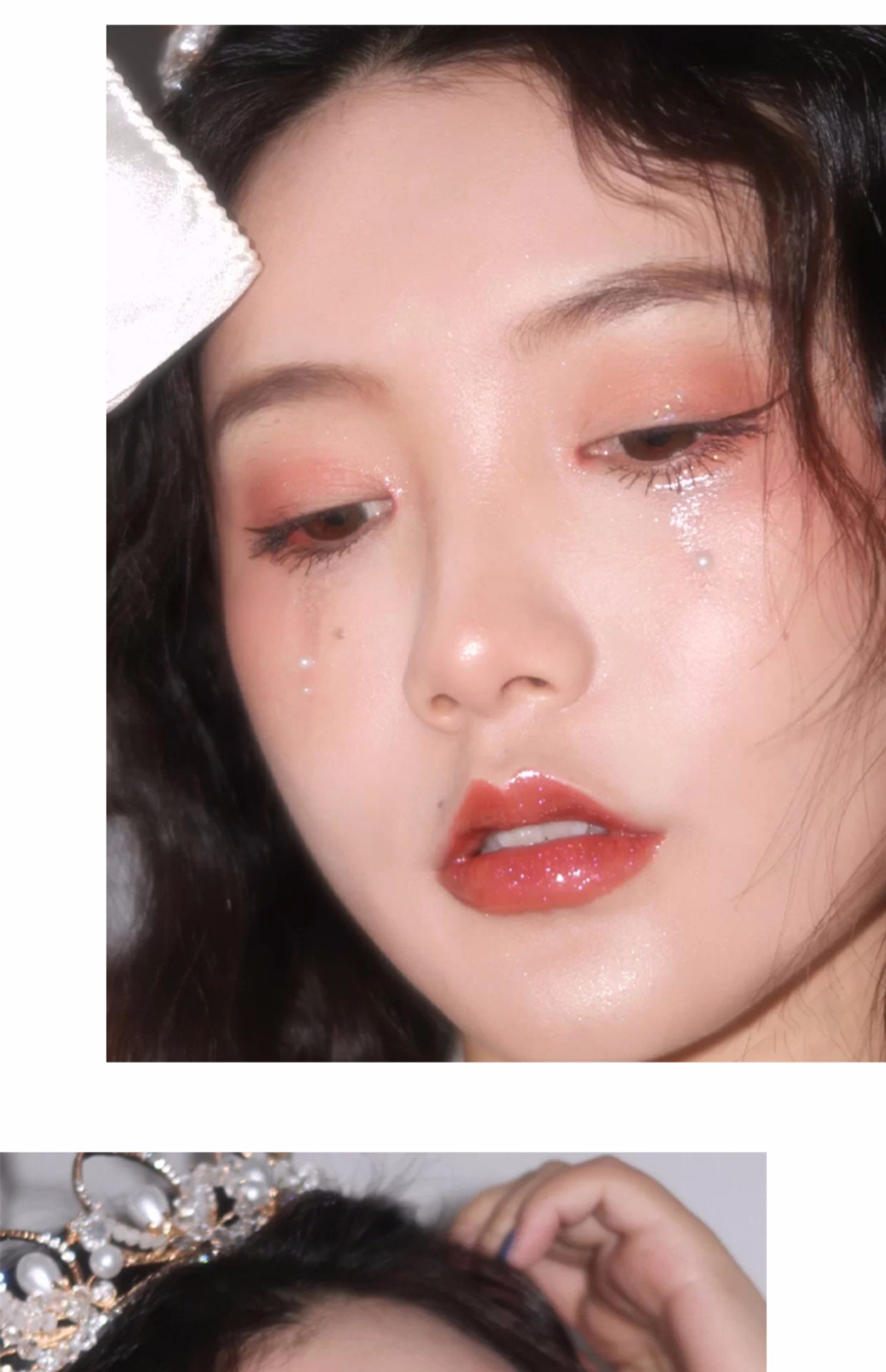 泪钻眼妆小钻贴片眼角贴珍珠新娘妆脸上贴钻网红脸贴纸脸部化妆女三维