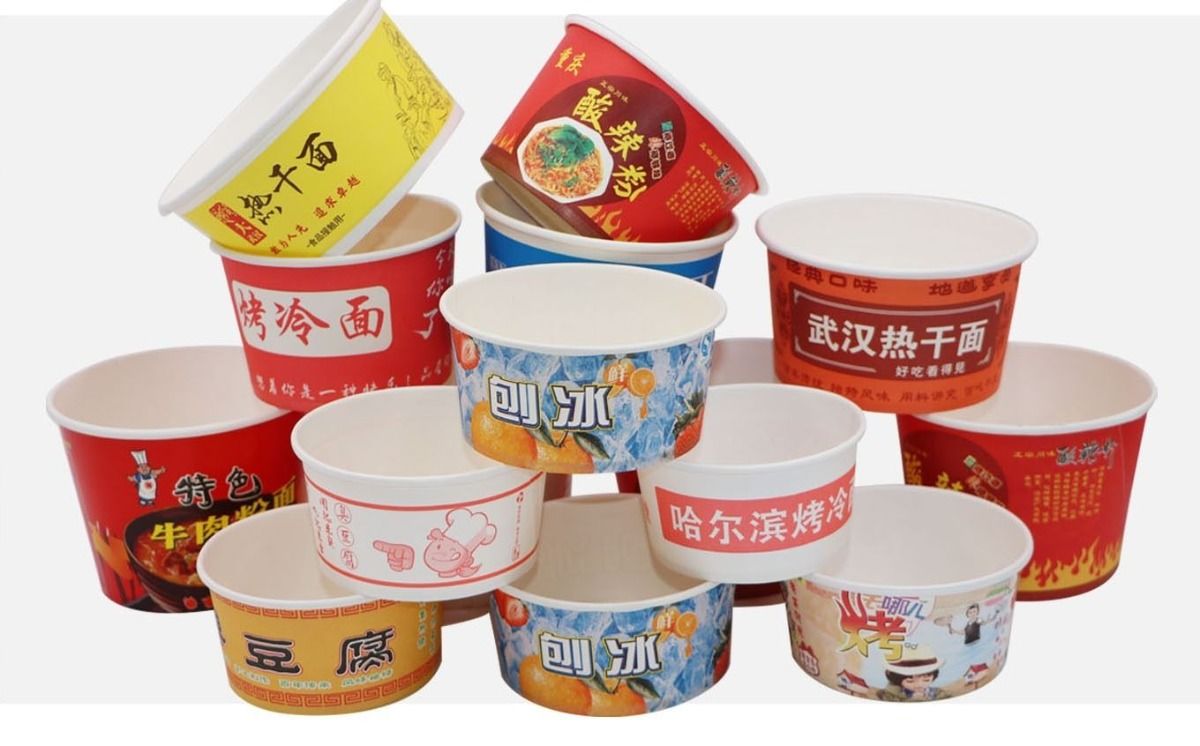 一次性纸碗批发圆形餐盒外卖打包碗早餐碗家用碗带盖加厚整箱大武汉