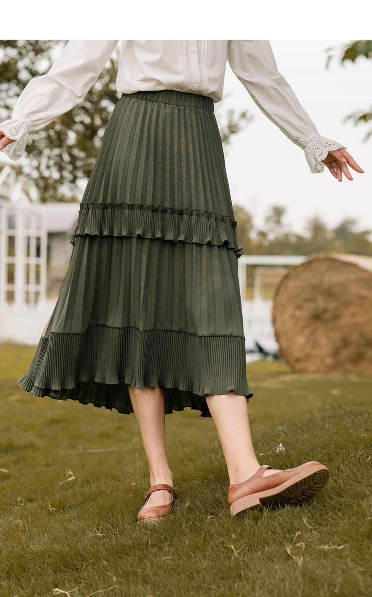 超级新品 茵曼2020秋装新款日系文艺时尚压褶裙a字版型显腿长蛋糕裙