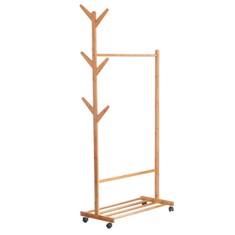 添晴洗晒用品 实木晾衣架简易落地卧室楠竹木质单杆家用创意客厅cm挂