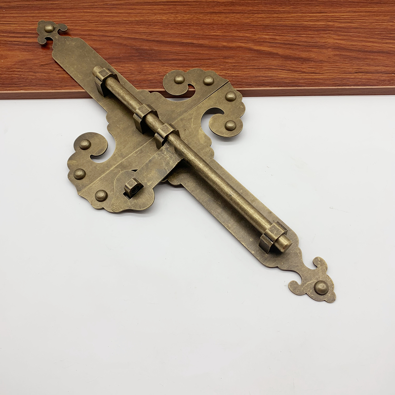 仿古纯铜门栓锁中式庭院花园大门铜插销明装户外木门门闩复古门锁敬平