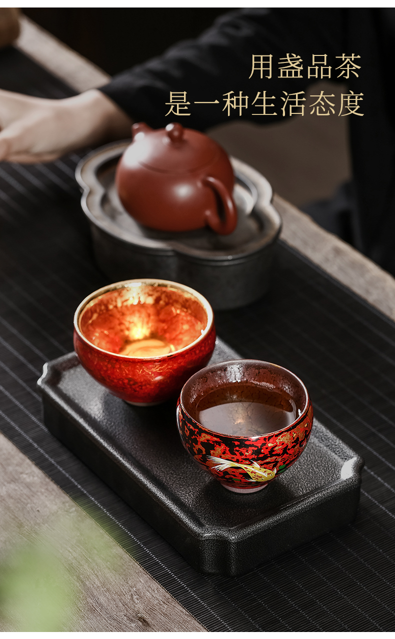 凯斯唯嘉纯手工大漆金杯李克峰复古漆器功夫茶具建盏鎏金茶杯个人专用