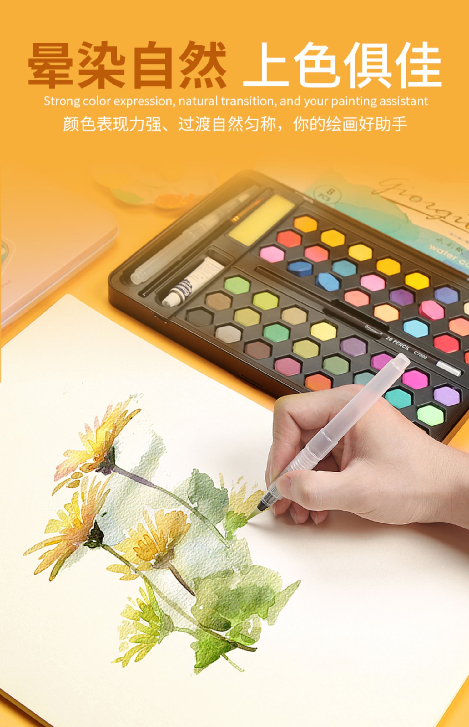 固体水彩颜料36色水粉画工具套装48色美术生专用专业初学者儿童小学生