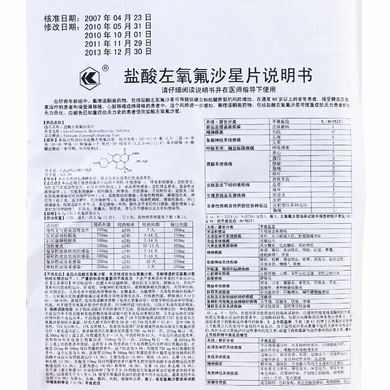 鲁抗 盐酸左氧氟沙星片 0.5g*6片/盒