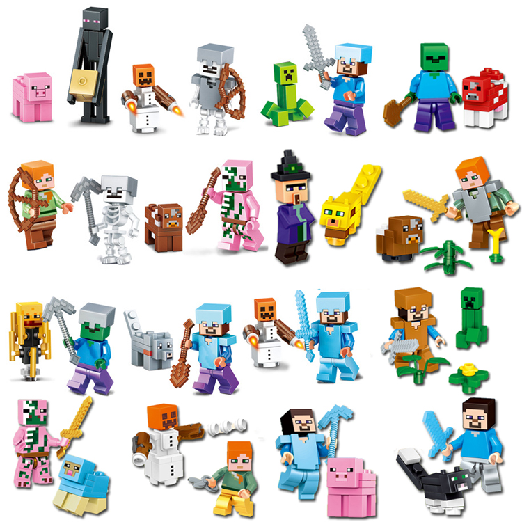 兼容乐高我的世界小人仔拼装积木钻石史蒂夫苦力怕男孩子玩具村庄16款