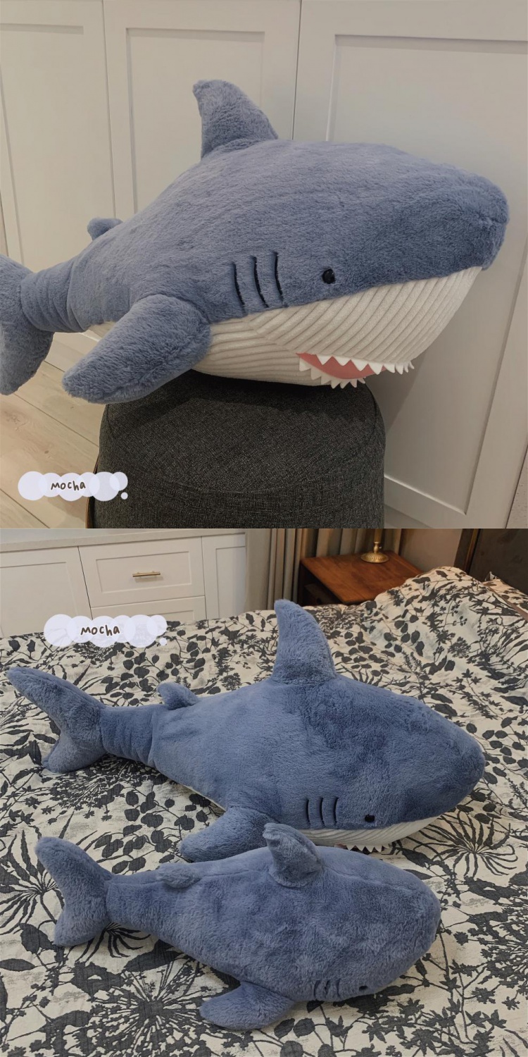 蓝白玩偶网红可爱鲨鱼睡觉抱枕毛绒玩具靠垫沙发床上抱着玩偶布娃娃礼