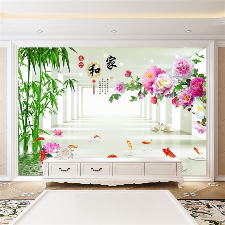 山水画电视背景墙壁纸简约现代5d立体客厅8d大气影视墙布装饰