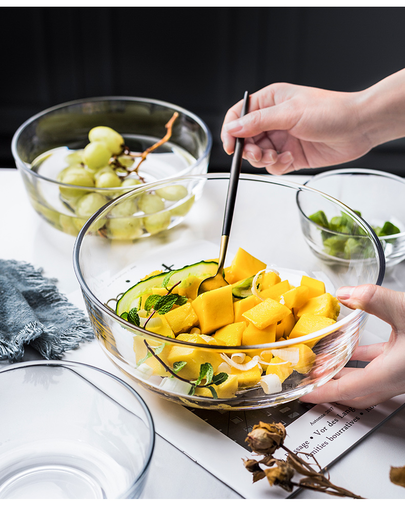 瓷彩美创意水果沙拉碗家用耐热玻璃透明碗甜品碗小碗大号碗搅拌碗
