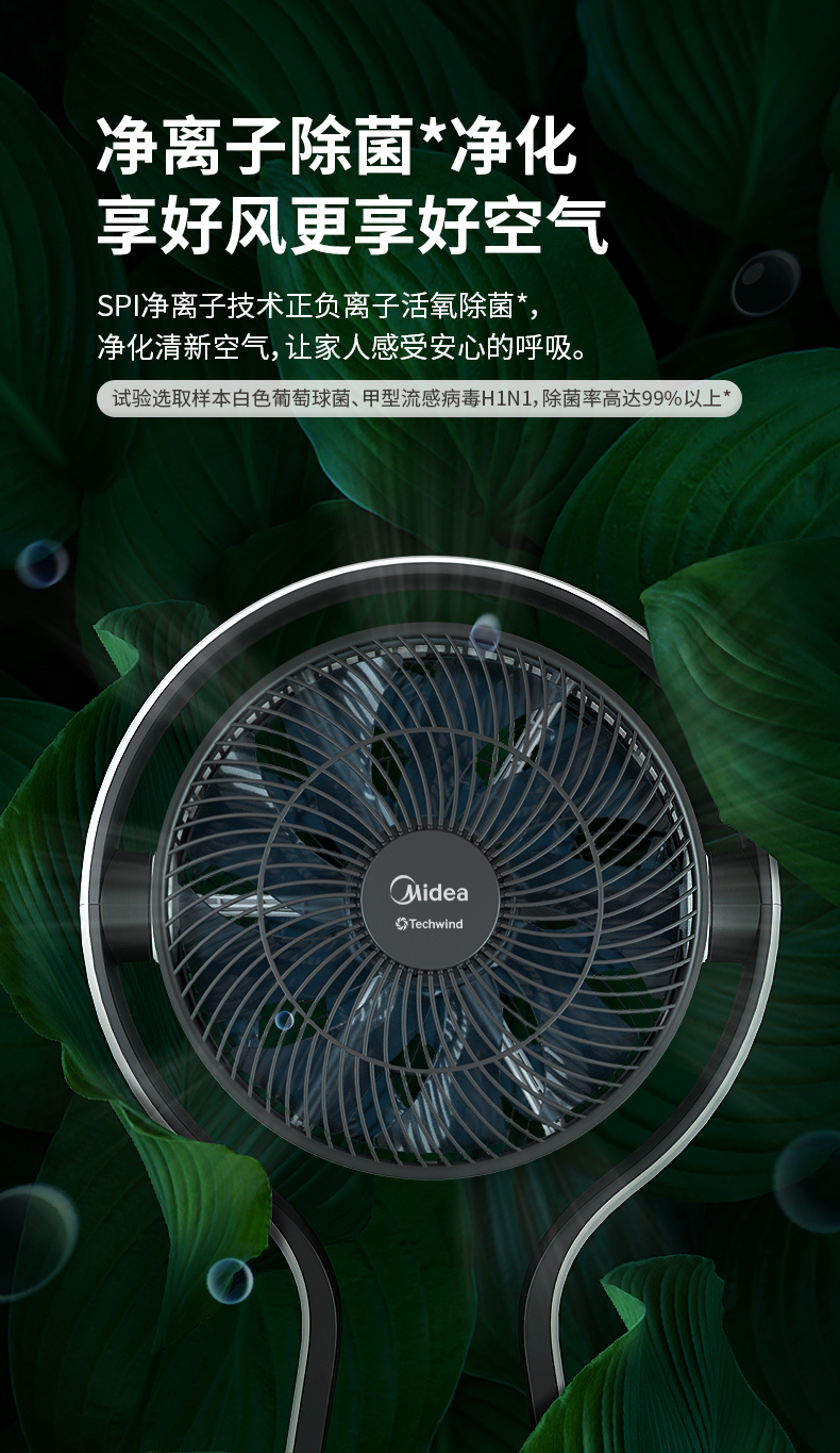 美的电风扇家用智能净化变频直流双涡轮对旋大劲风落地空气循环扇