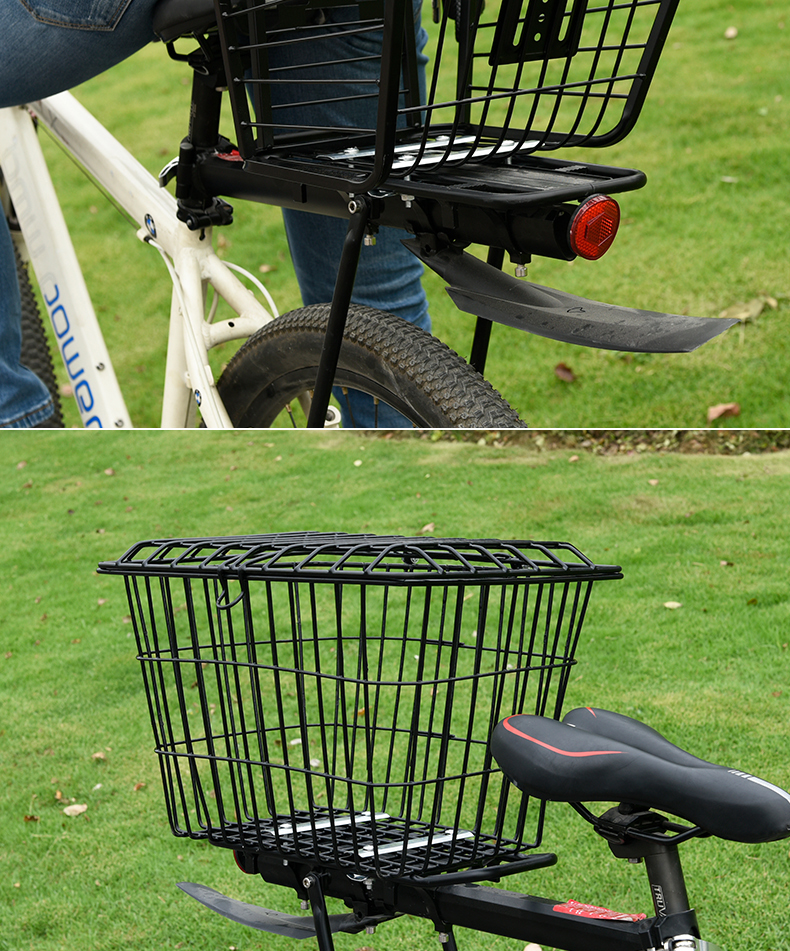自行车后车筐电动车框篮子通用山地车后座带盖篮子折叠车篓子配件