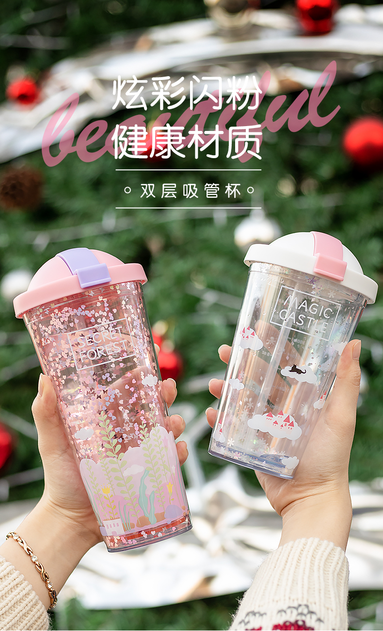 带吸管水杯子网红流沙少女心ins风可