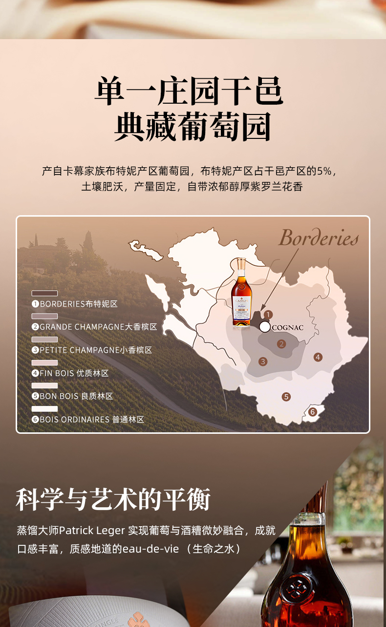 卡慕/camus vsop borderies 经典布特妮vsop 干邑白兰地 带盒 1l_历史