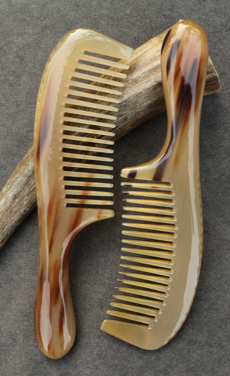 天然白牦牛角梳子大宽齿卷发梳子防静电按摩保健梳长21厘米大号约19