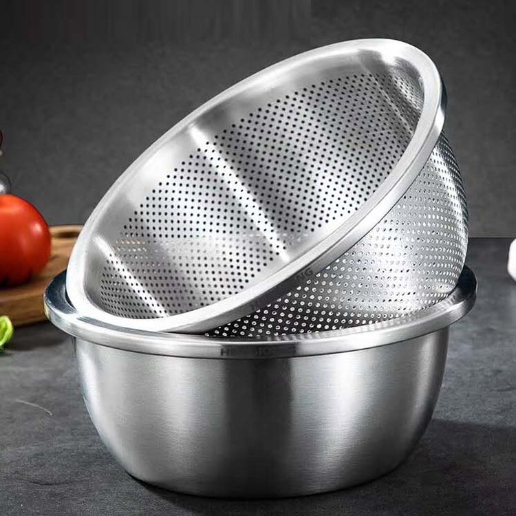 304不锈钢米筛食品级漏盆洗菜盆淘米盆加厚圆形家用水果篮沥水盆