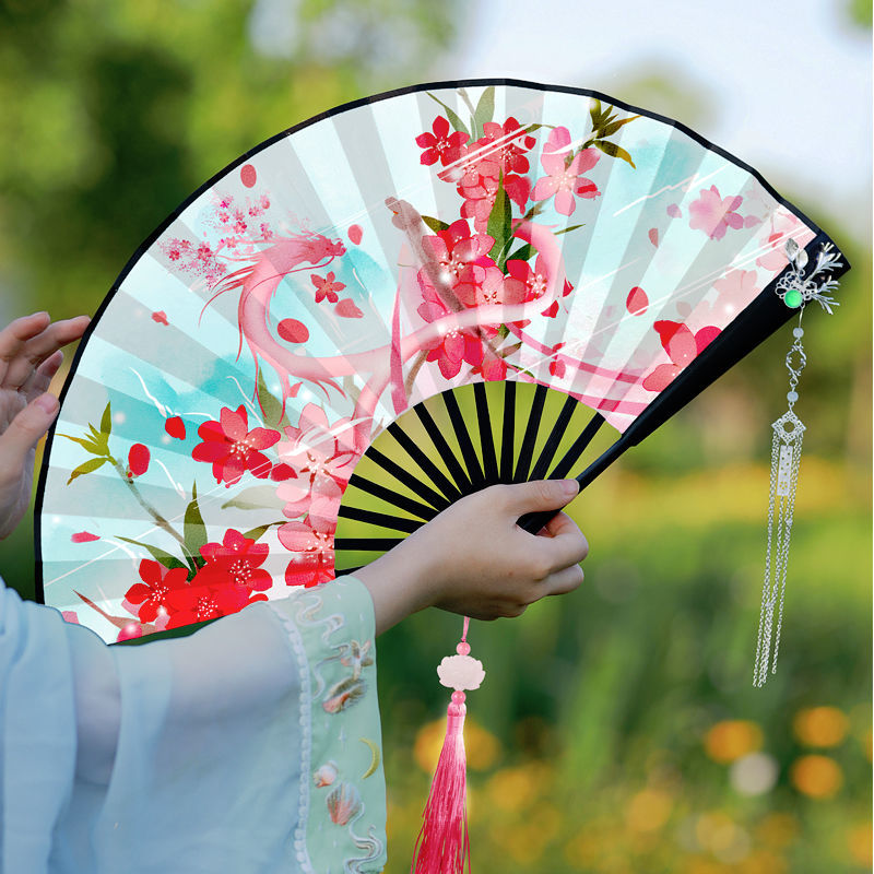 九尾狐古风扇子超仙汉服折扇女夏季随身扇手工折叠竹扇舞蹈扇紫樱仙境