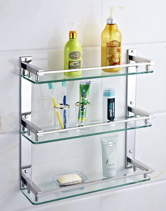 层板架子浴室托架卫生间304不锈钢三层玻璃置物架厨卫化妆储物架定制