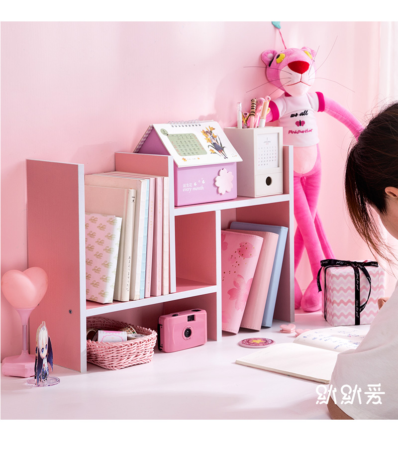 ins桌面小书架书桌桌上大学生粉色少女心置物架多层宿舍书柜收纳