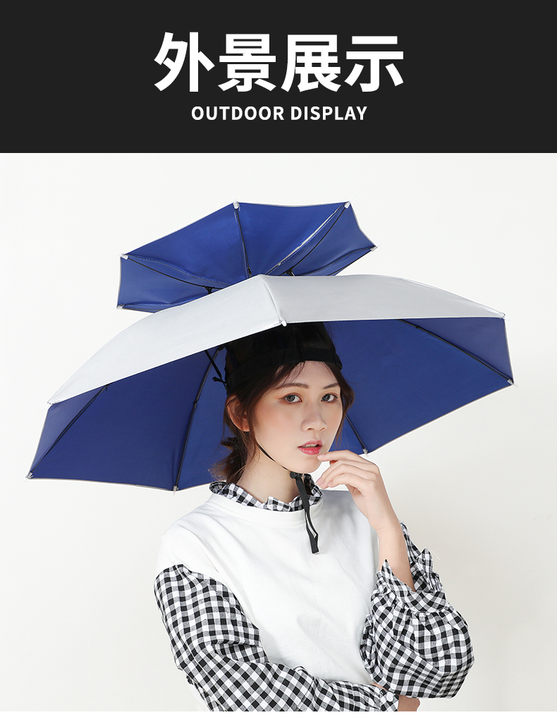 《钓鱼伞帽头戴伞折叠头伞帽户外防风雨晒遮阳垂钓大号双层帽子雨伞