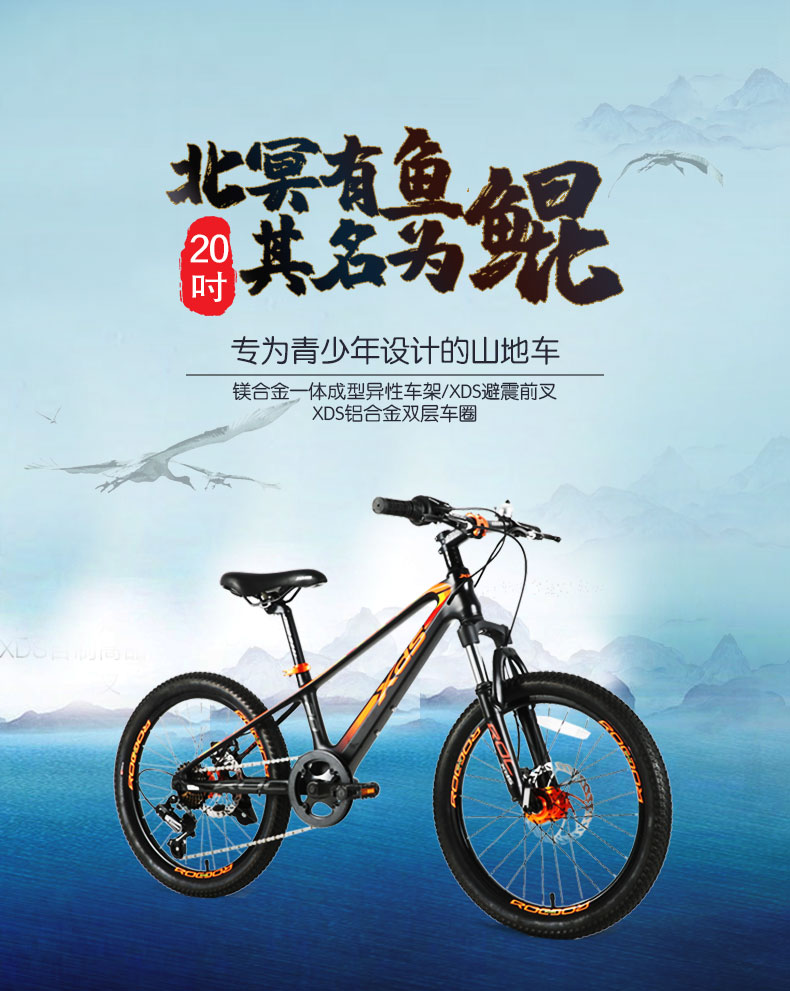 喜德盛(xds)儿童自行车 喜德盛鲲鹏高端镁合金一体成型20寸禧玛诺7