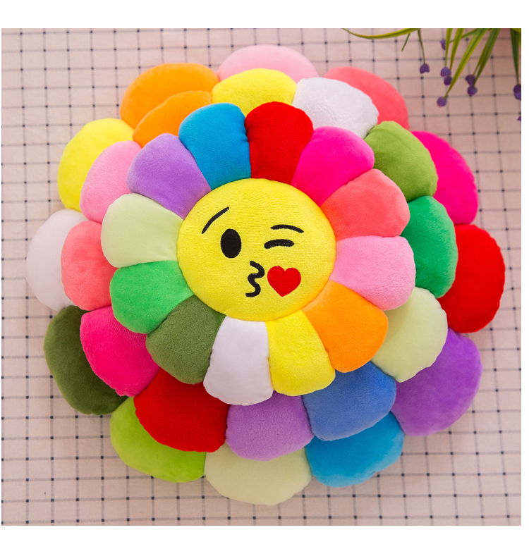 蘑菇说 七彩毛绒坐垫可爱办公室表情卡通靠垫笑脸花抱枕花瓣椅垫 呲牙