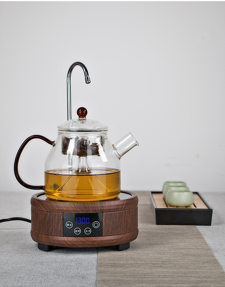 电陶炉煮茶茶炉家用自动上水黑茶蒸汽煮茶器全自动小型玻璃蒸茶壶 木