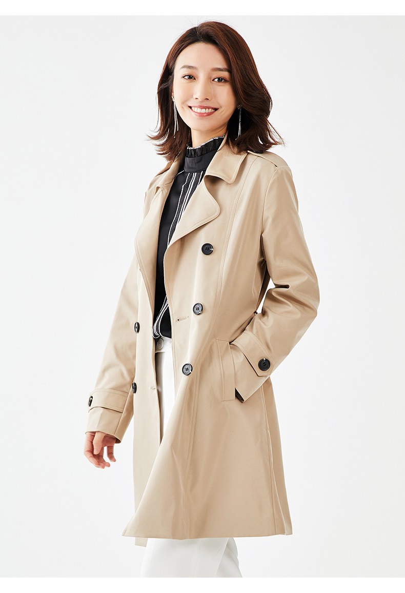 罗蒙风衣女士中长款2021秋季系带收腰时尚优雅百搭修身双排扣英伦外套