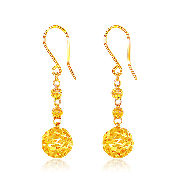 老庙黄金 足金车花灯球耳环耳钩耳钉 计价