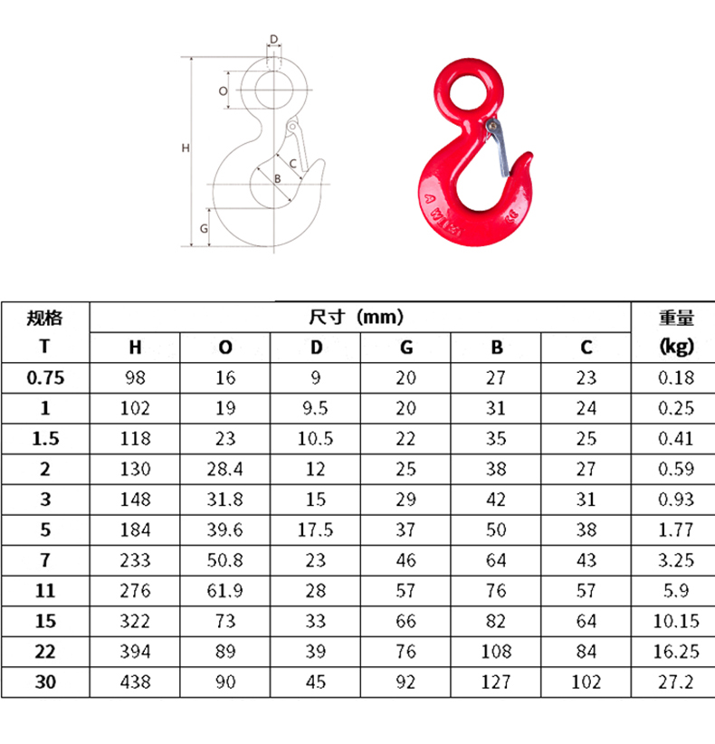 起重吊钩挂钩吊环吊装钩大开口钩钢管钩吊车钩子吨吨 货钩吊 敬平