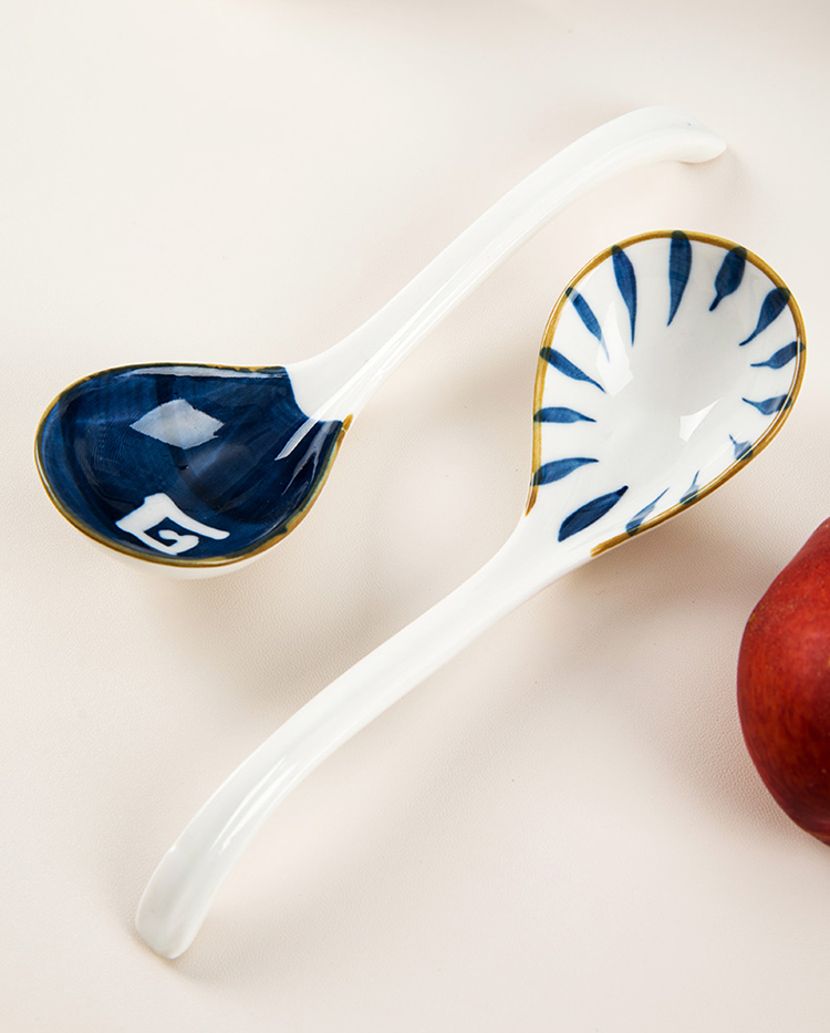中号汤勺长柄弯钩勺子创意陶瓷弯勺调羹吃饭粥勺汤匙年轮弯钩勺