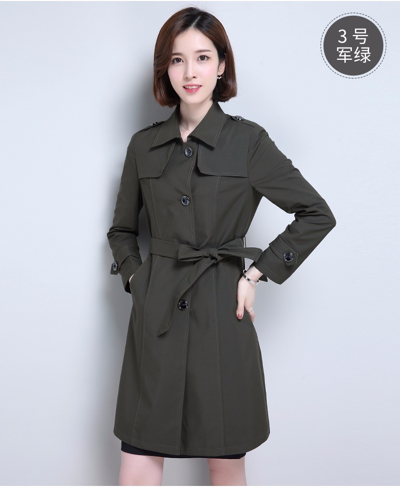 旗舰店正品恒源祥2019女士风衣中长款纯色上衣单排扣大码显瘦外套女