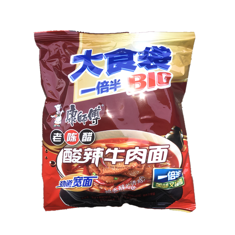 康師傅方便麵 康師傅大食袋big大面餅老陳醋酸辣牛肉麵24包整箱速食