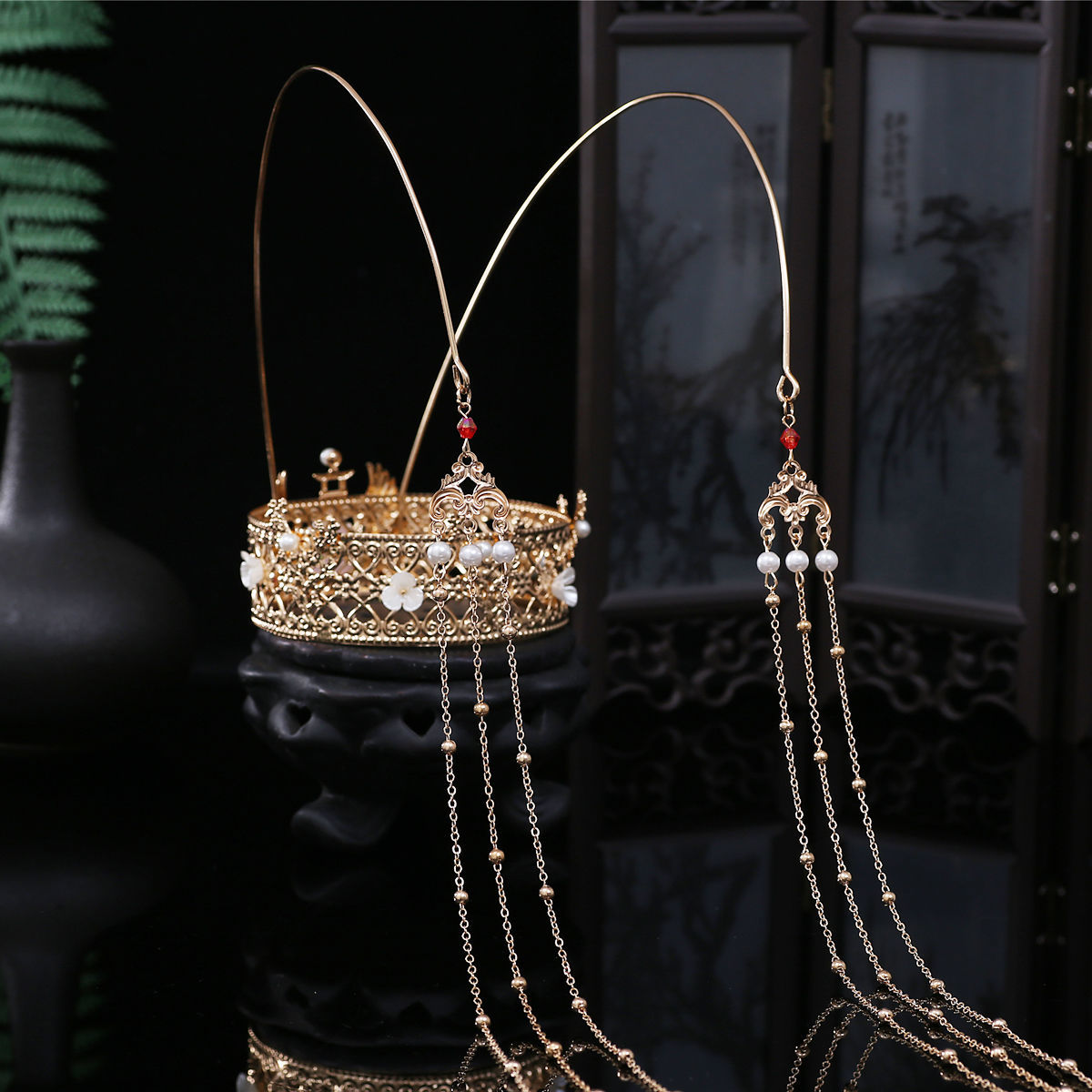 汉服头饰发冠女古风简约发饰魏晋古装凤冠复古流苏发簪子发夹饰品