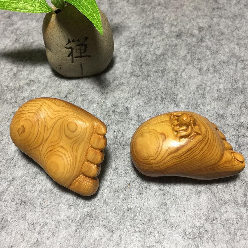 崖柏知足常乐一个崖柏木质工艺品小件实木木雕知足常乐手把件小脚丫