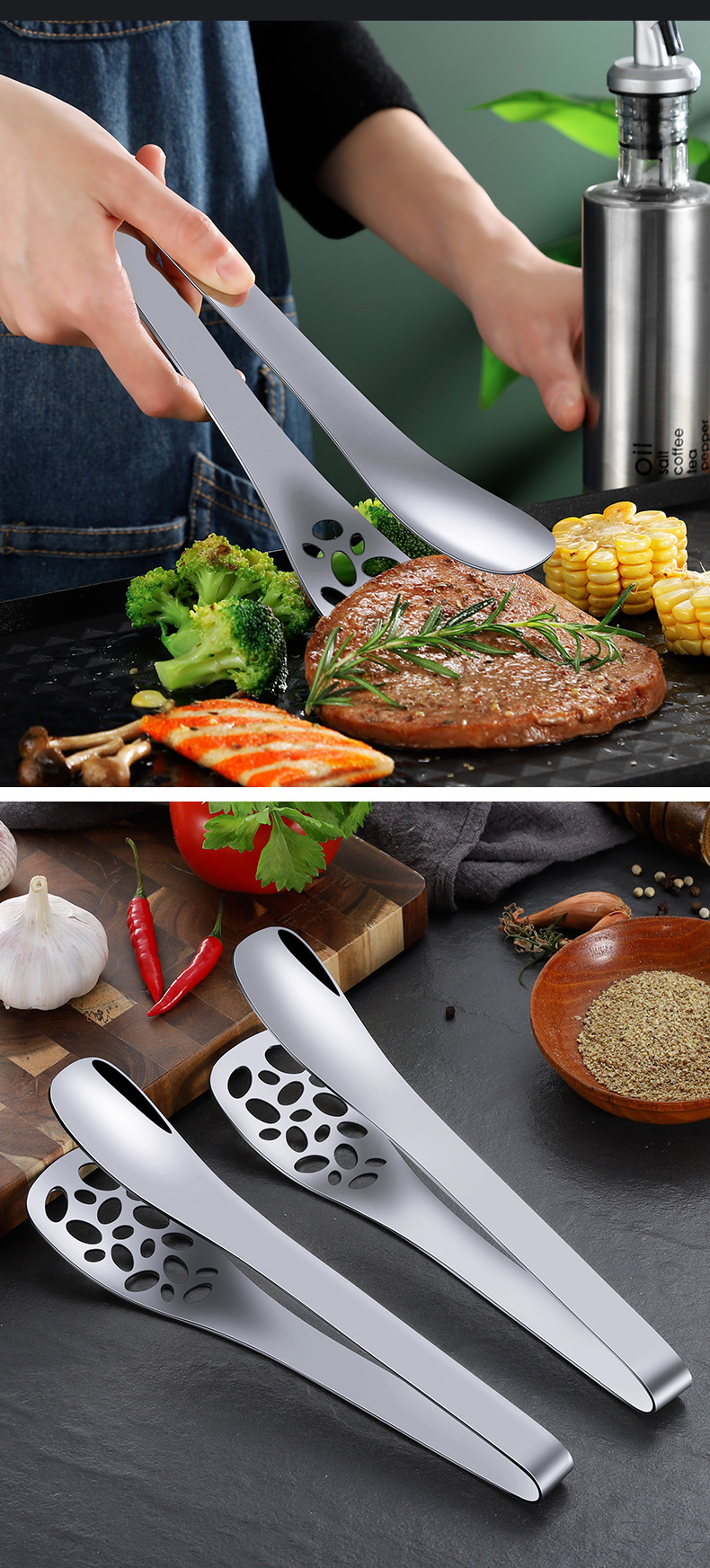 盛芯华厨房小工具 304不锈钢烧烤肉夹子厨房食品夹子馒头面包肉菜夹煎