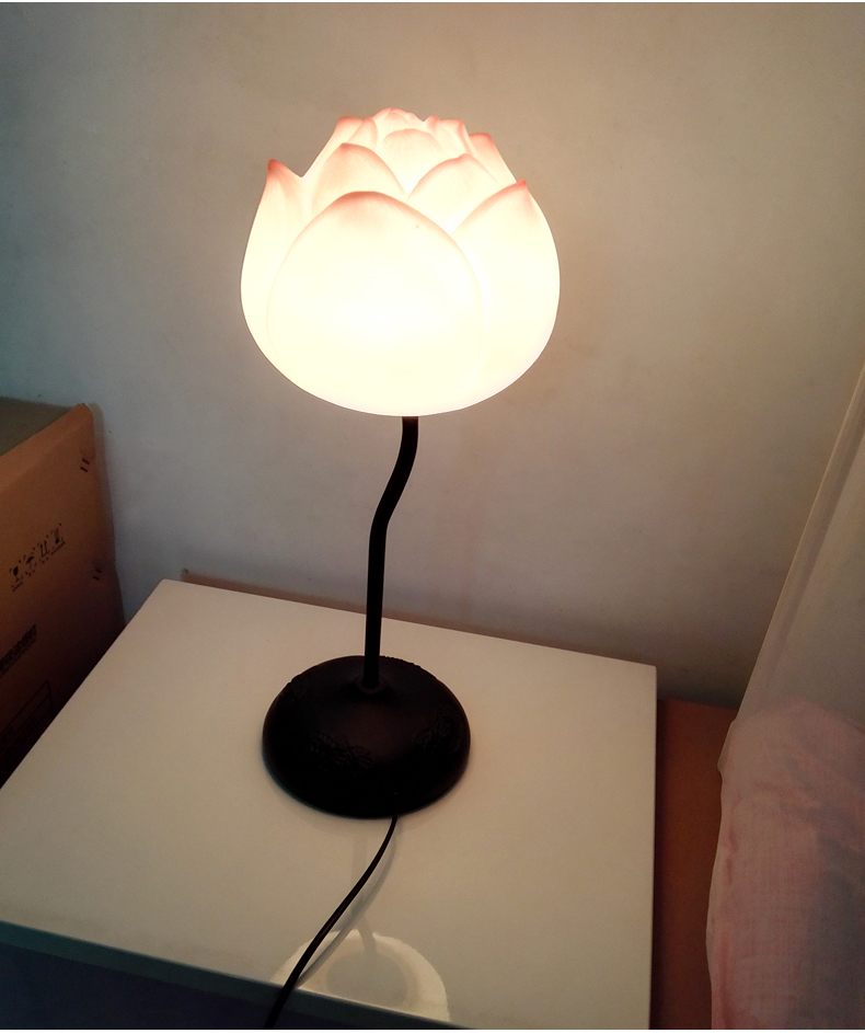 希杰狮王现代中式荷花台灯艺术卧室床头灯创意时尚莲花儿童书房客厅