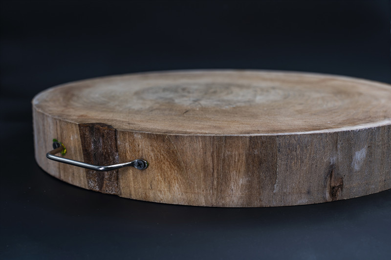 老榆木菜墩菜板 剁肉切菜圆形加厚板带箍实木砧板大号加大带提手 好养