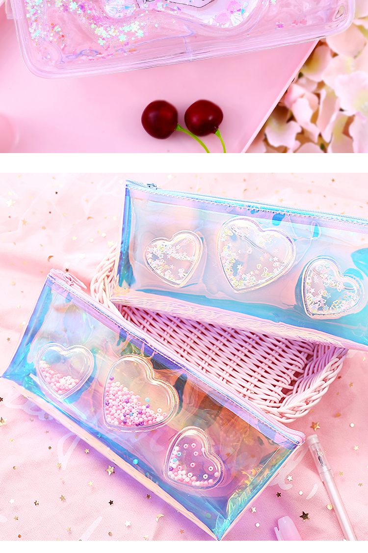 圣鼠儿童文具 流沙笔袋女简约高中生初中生可爱少女心网红款大容量小