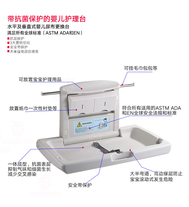 苏宁放心购美瑞德母婴浴室婴儿护理台可折叠第三卫生间多功能护理床换