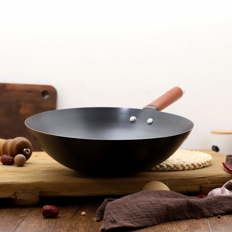 圆底炒锅铁娘子铸铁家用老式炒菜铁锅无涂层轻巧燃气灶适用 国泰家和