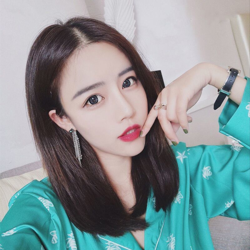 假发女短发中分直发逼真自然全头套学生圆脸中长发内扣齐肩锁骨发》无