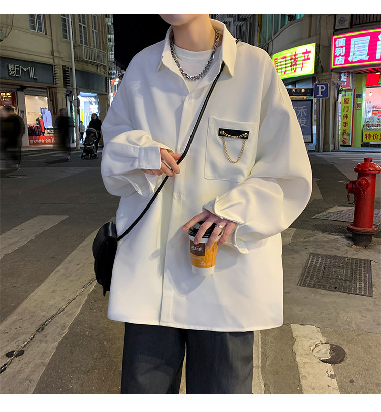 suntek高级感痞帅衬衫男潮ins港风日系长袖白衬衣设计感小众春秋季