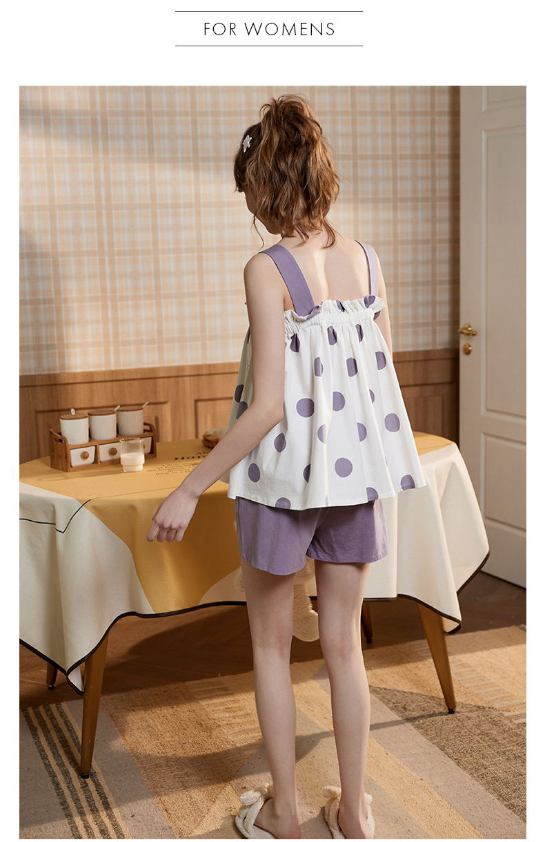 安之伴家居服/睡衣 安之伴睡衣女夏季冰爽棉可爱圆点波点松紧吊带娃娃