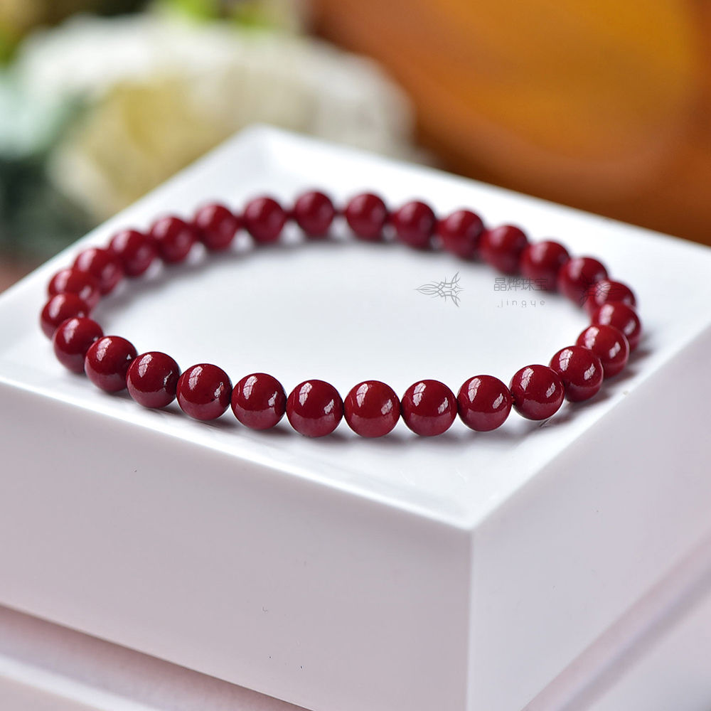 《朱砂手串女款 天然原矿朱砂紫辰砂 帝王紫金沙 6mm 原石手链 6mm女