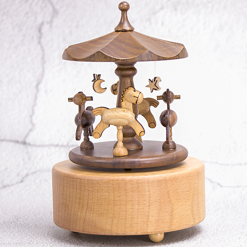 母亲节八音盒旋转木马木质音乐盒女生浪漫复古生日结婚摆件送女友