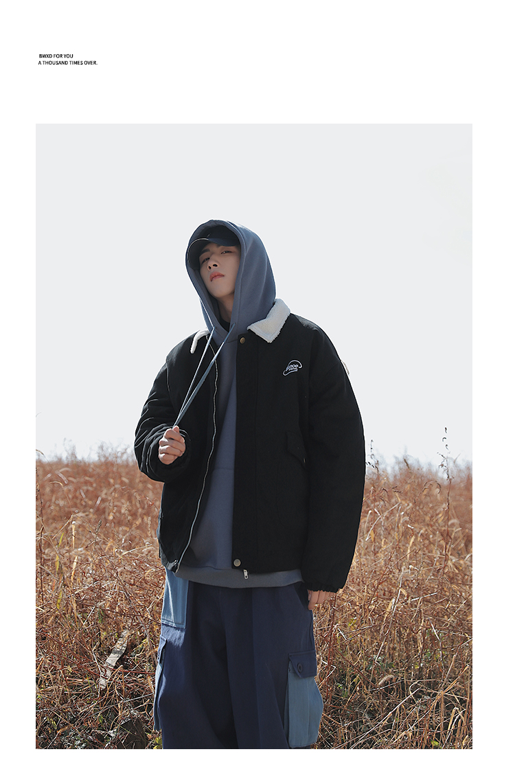 2019冬季新款日系男装羊羔毛翻领外套男士百搭宽松加厚夹克潮上衣 林