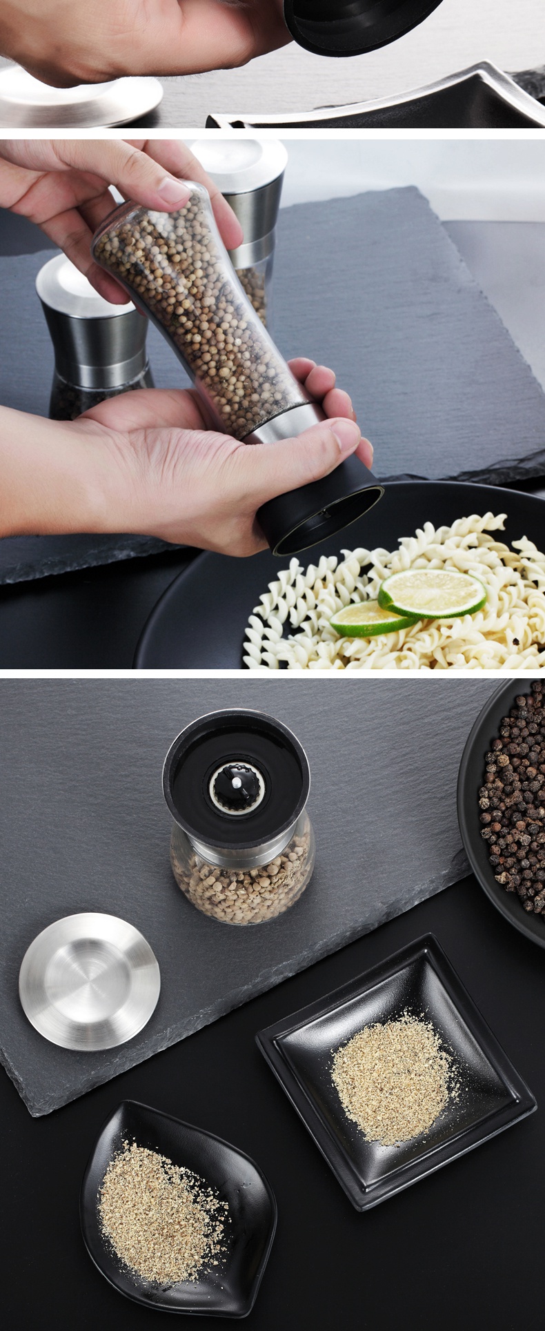 调味瓶手动现磨黑胡椒玻璃研磨器陶瓷芯家用胡椒粉花椒黑胡椒调味瓶罐