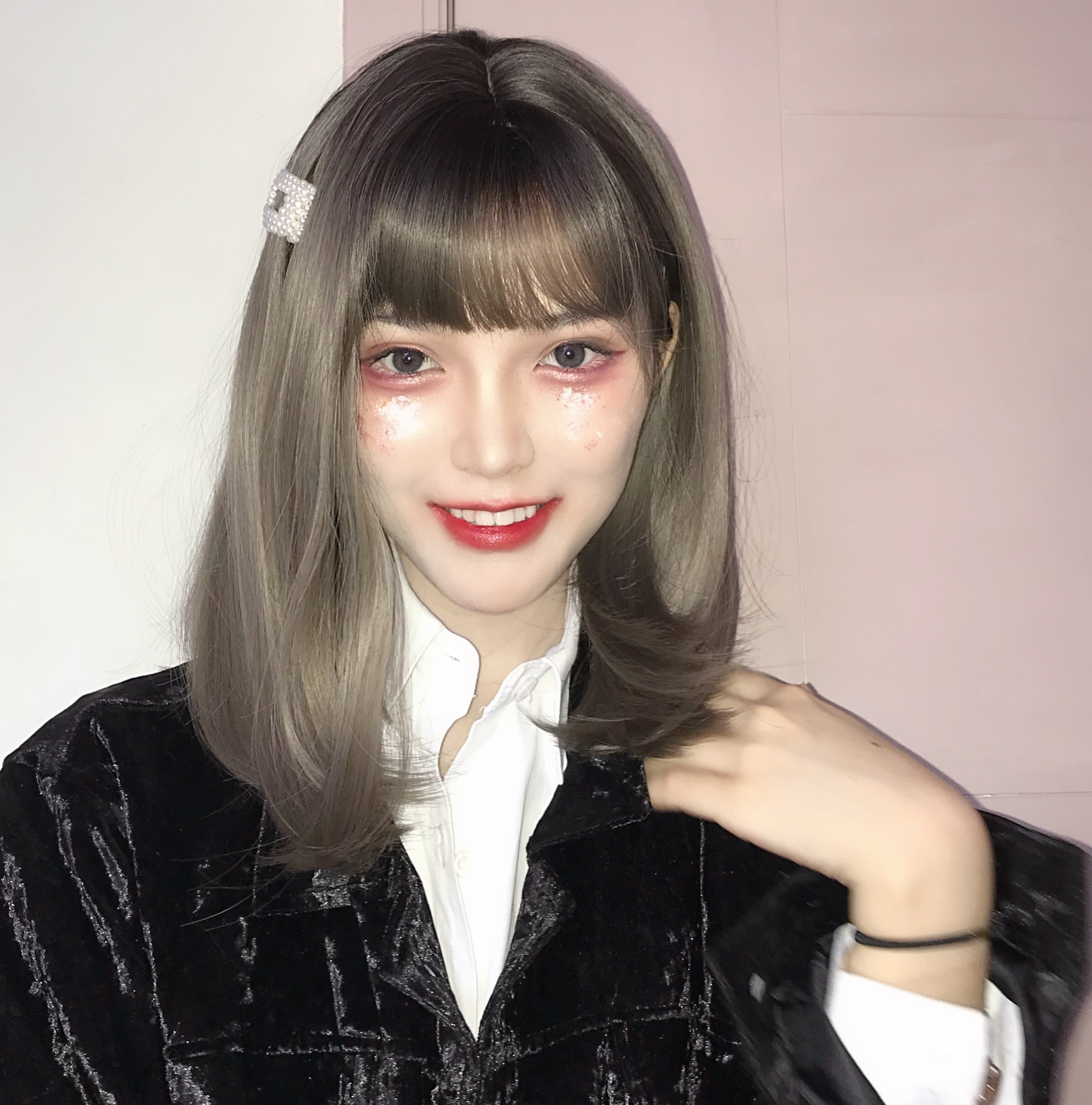 你那么美假发 假发女空气刘海内扣长直发梨花卷时尚自然逼真染黑中