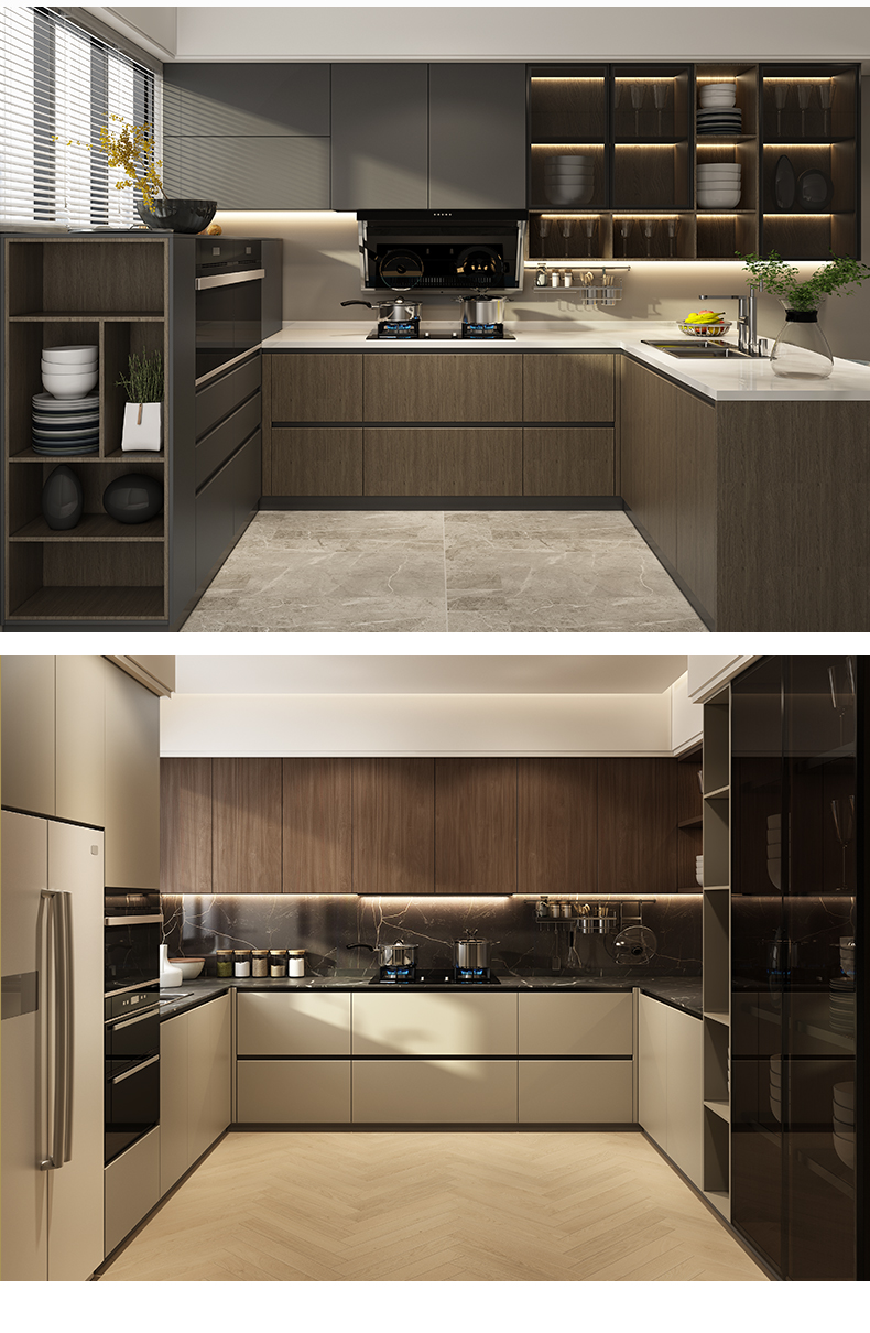 皮阿诺整体橱柜定制厨房灶台柜橱柜一体石英石台面厨柜整体定制橱柜